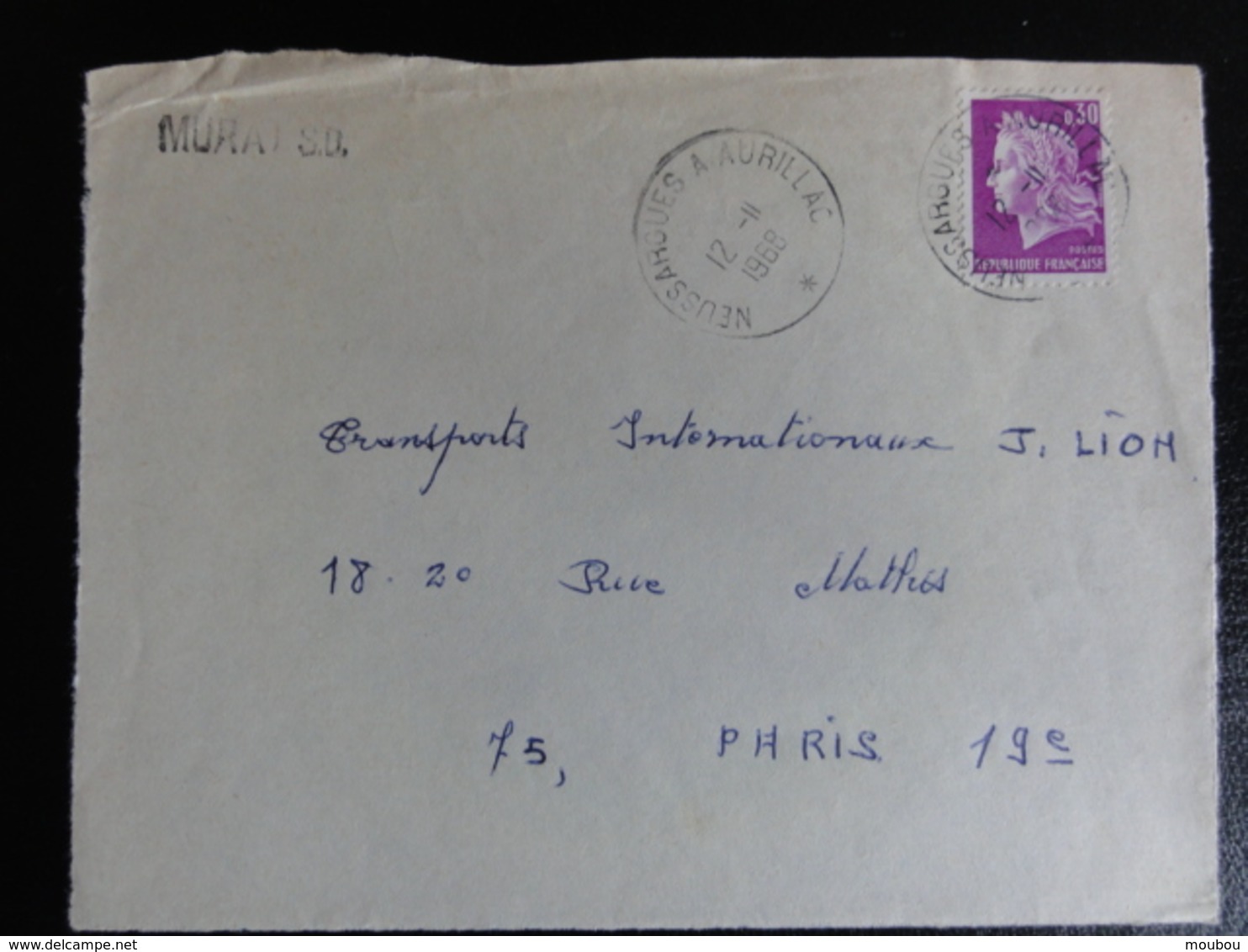 Ambulant Neussargues à Aurillac -1968- Sur Marianne Cheffer 1536 - Sur Devant De Lettre - Poste Ferroviaire