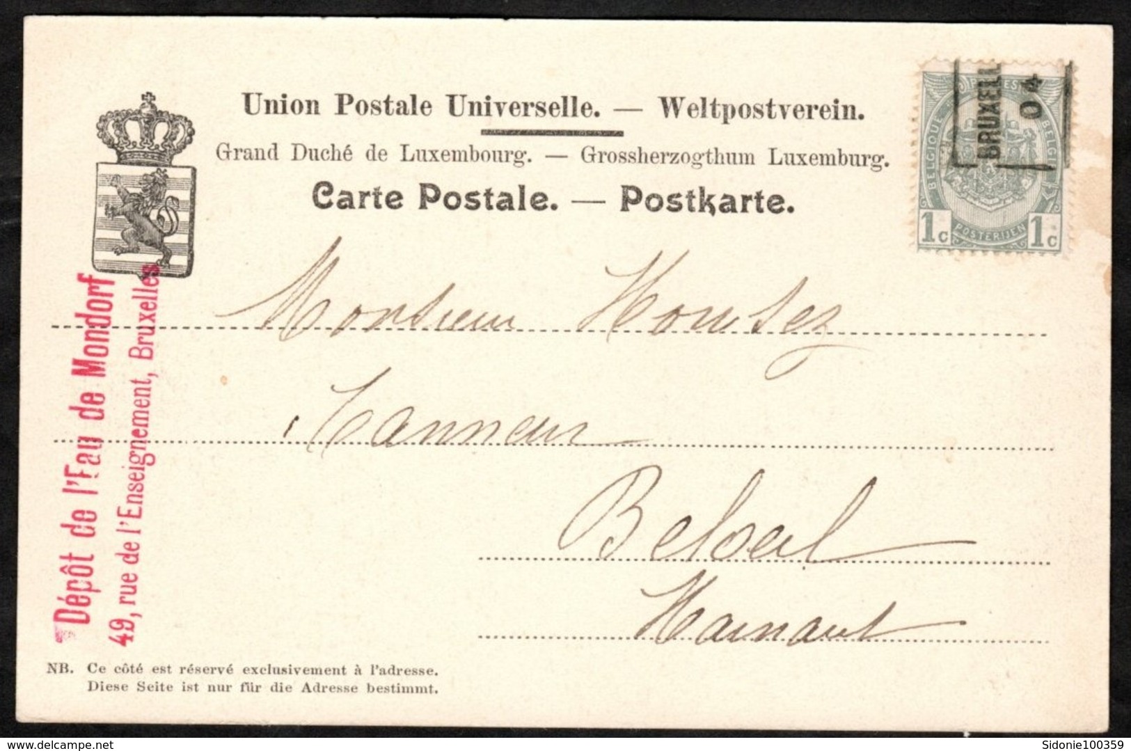 Carte Illustrée Affranchie Avec Un Timbre Préoblitéré Envoyée De Bruxelles Vers Beloeil En 1904 - Roller Precancels 1900-09