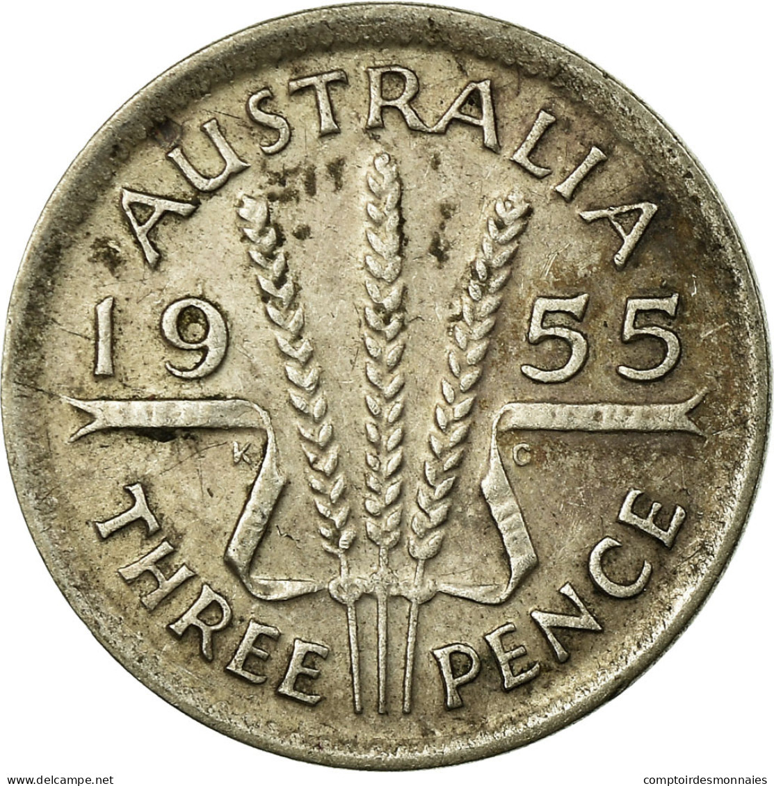 Monnaie, Australie, Elizabeth II, Threepence, 1955, Melbourne, TTB, Argent - Threepence