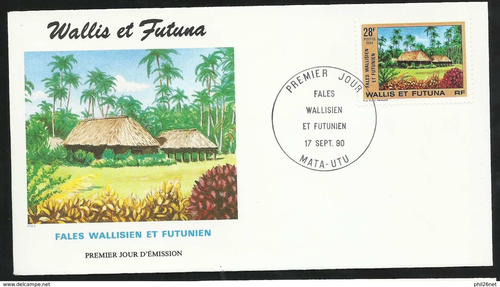 W. Et F.  Lettre Illustrée  Premier Jour Mata-Utu Le 17/09/1990   Le N°402 Fales (cases) Wallisien Et Futunien   TB - Covers & Documents