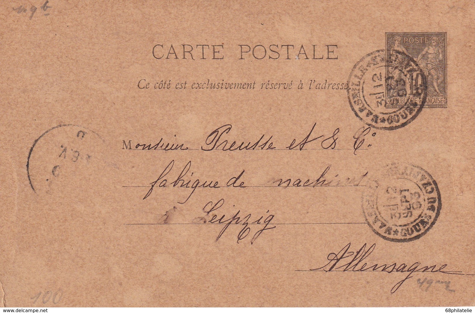 FRANCE 1893    ENTIER POSTAL/GANZSACHE/POSTAL STATIONERY CARTE REPIQUEE DE MARSEILLE - Overprinter Postcards (before 1995)