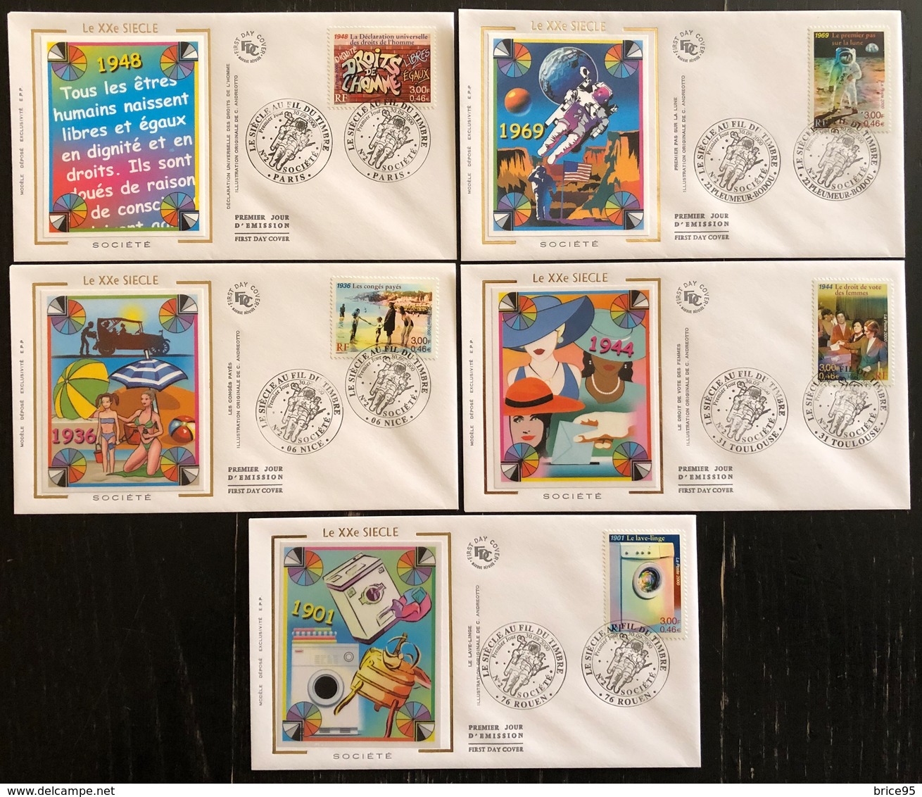 France FDC - Premier Jour - Lot De 5 FDC - Thématique XX E Siècle Société - 2000 - 2000-2009