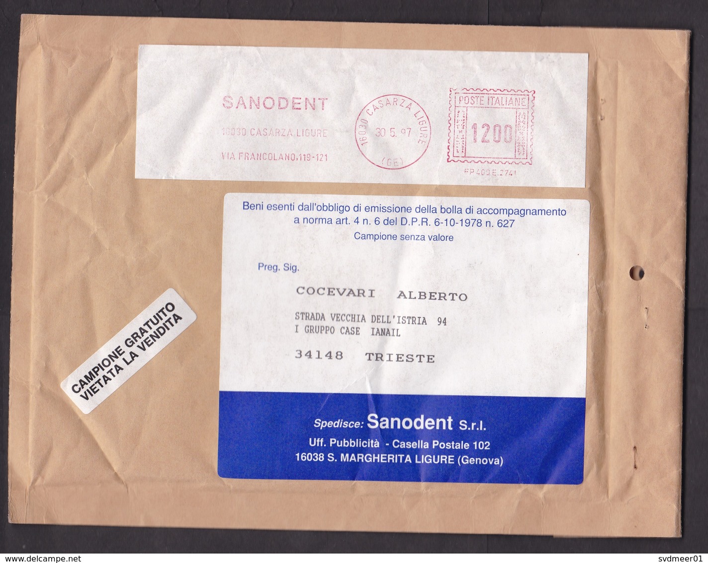 Italy: Protective Cover, 1997, Meter Cancel, Sanodent, Dentist Materials, Teeth Health (traces Of Use) - Andere & Zonder Classificatie