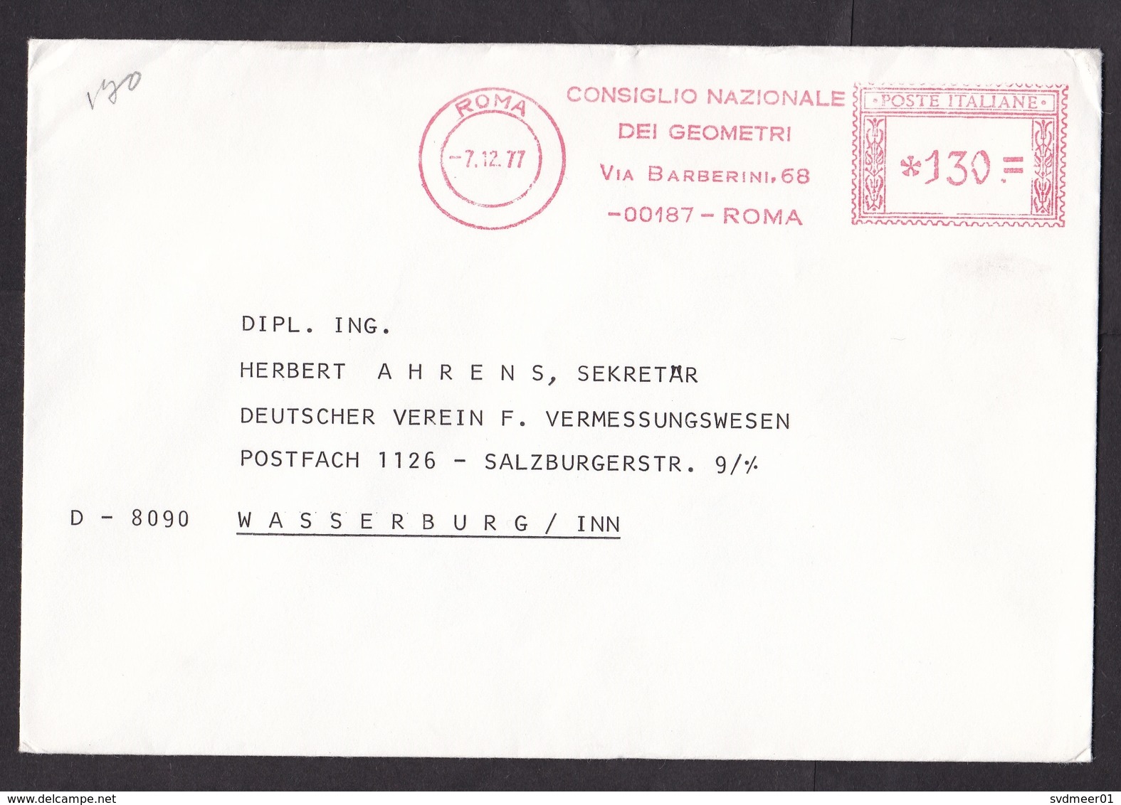 Italy: Cover To Germany, 1977, Meter Cancel, National Council Of Geometric Survey, Geometry (minor Crease) - Andere & Zonder Classificatie