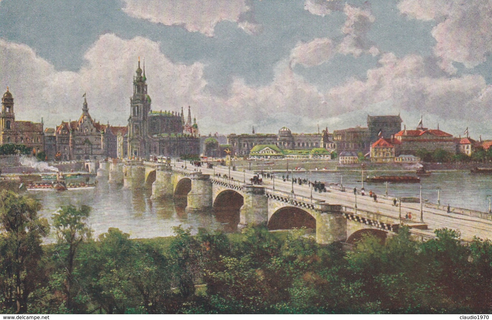 CARTOLINA - GERNAMIA - DRESDEN - FRIEDRICH - AUGUST - BRUCKE- SCHLO BPLATZ UND TREATERPLATZ - Dresden