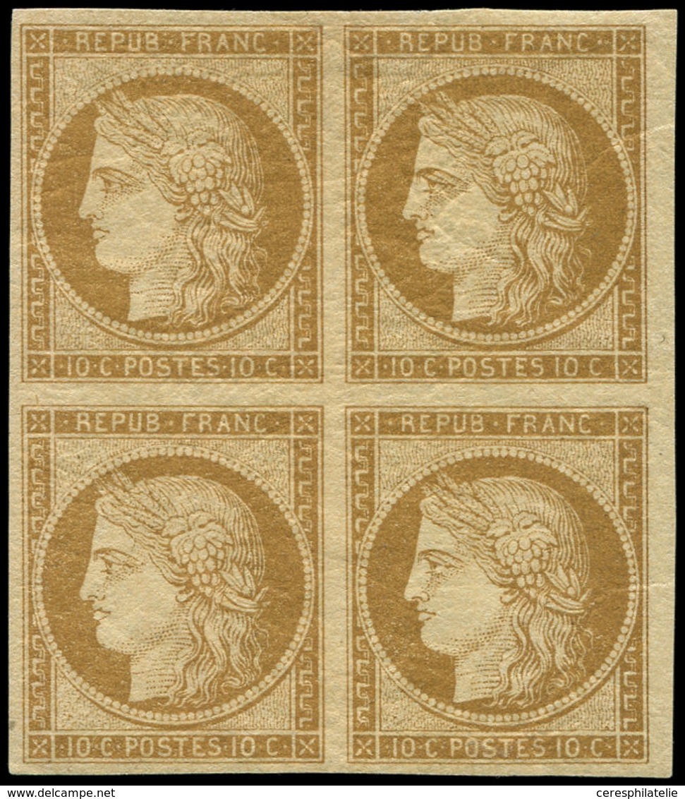 ** EMISSION DE 1849 - 1    10c. Bistre-jaune, BLOC De 4, Ch. Très Légère, Superbe - 1849-1850 Ceres