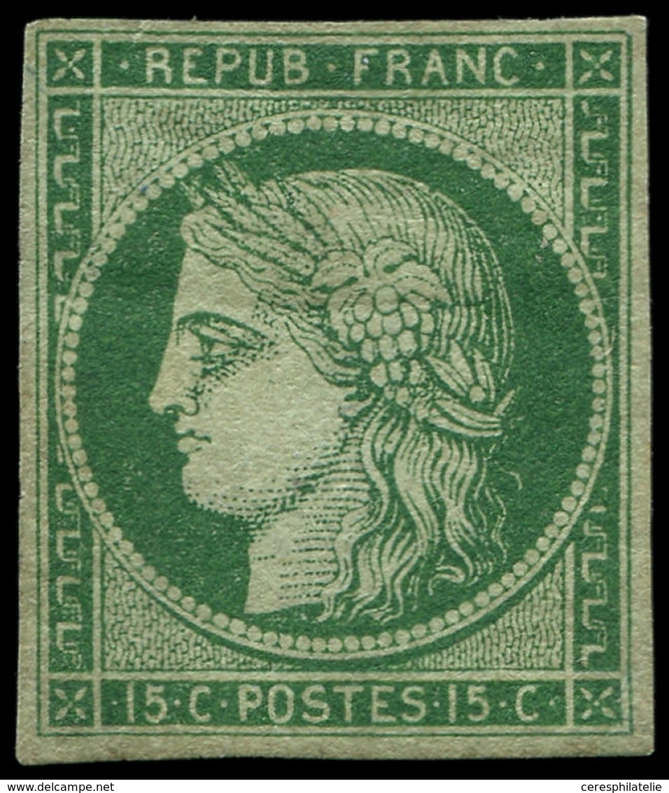 * EMISSION DE 1849 - 2b   15c. Vert FONCE, Gomme D'origine Lég. Altérée Mais Néanmoins Très Frais, TB. Certif. JF Brun - 1849-1850 Ceres