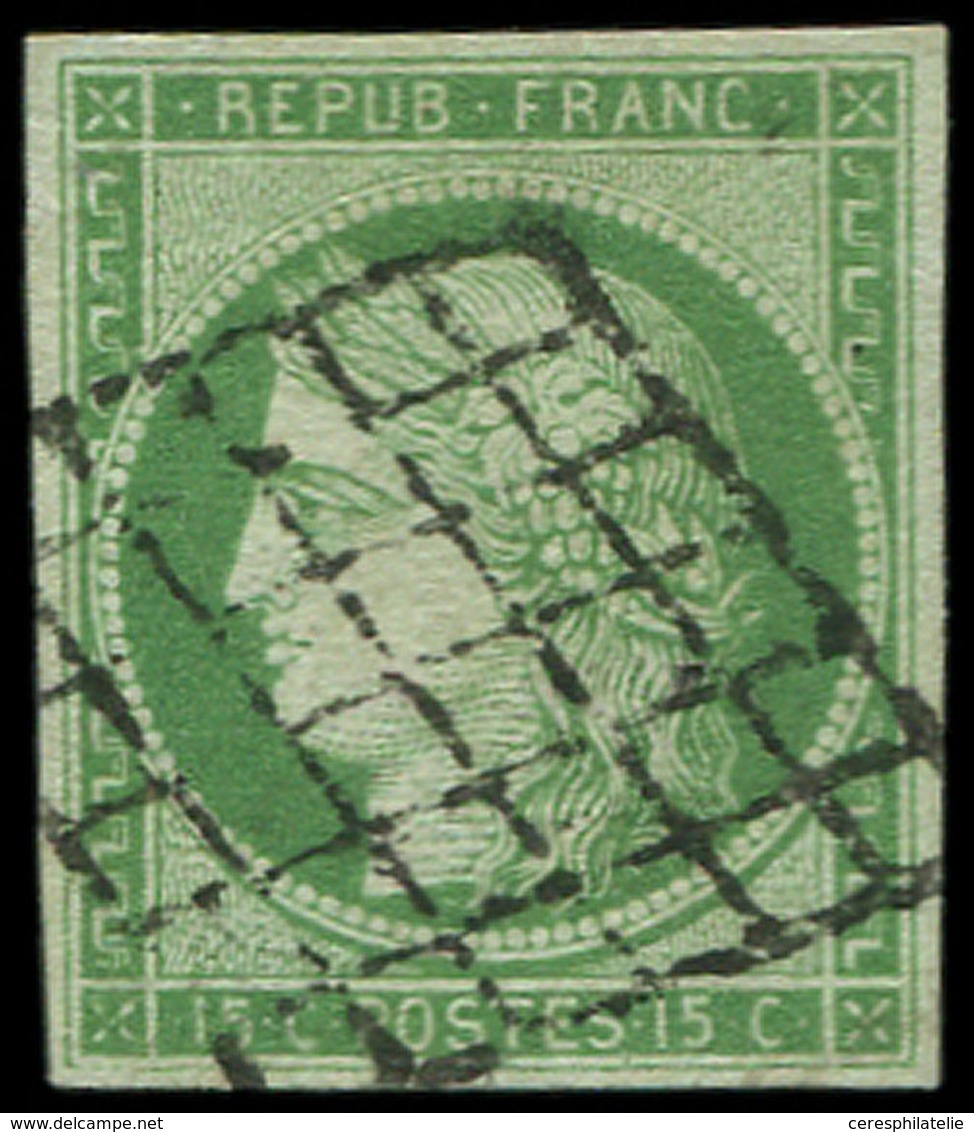 EMISSION DE 1849 - 2    15c. Vert, Oblitéré GRILLE, TB. D - 1849-1850 Cérès