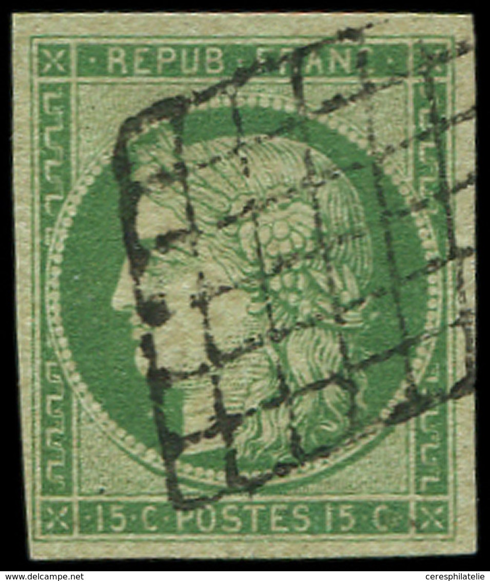 EMISSION DE 1849 - 2    15c. Vert, Oblitéré GRILLE, TB. C - 1849-1850 Ceres