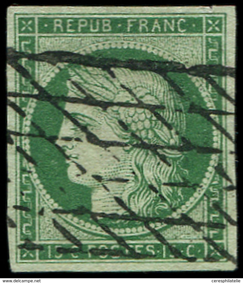 EMISSION DE 1849 - 2b   15c. Vert FONCE, Obl. GRILLE SANS FIN, Belles Marges, TTB - 1849-1850 Cérès