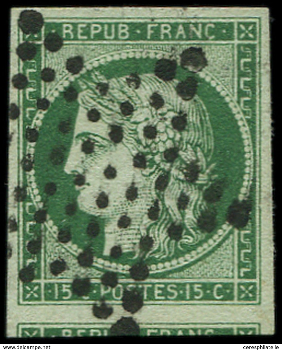 EMISSION DE 1849 - 2d   15c. Vert TRES FONCE, Obl. ETOILE, Un Voisin, Superbe, N° Et Cote Maury - 1849-1850 Ceres