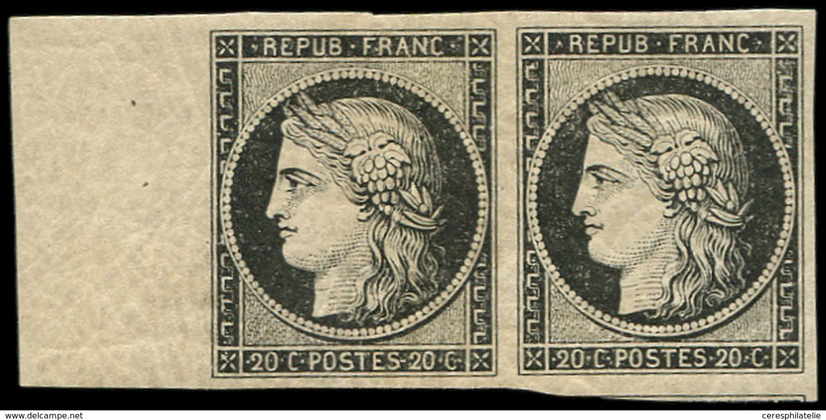 * EMISSION DE 1849 - 3    20c. Noir Sur Jaune, PAIRE Bdf, TTB - 1849-1850 Ceres