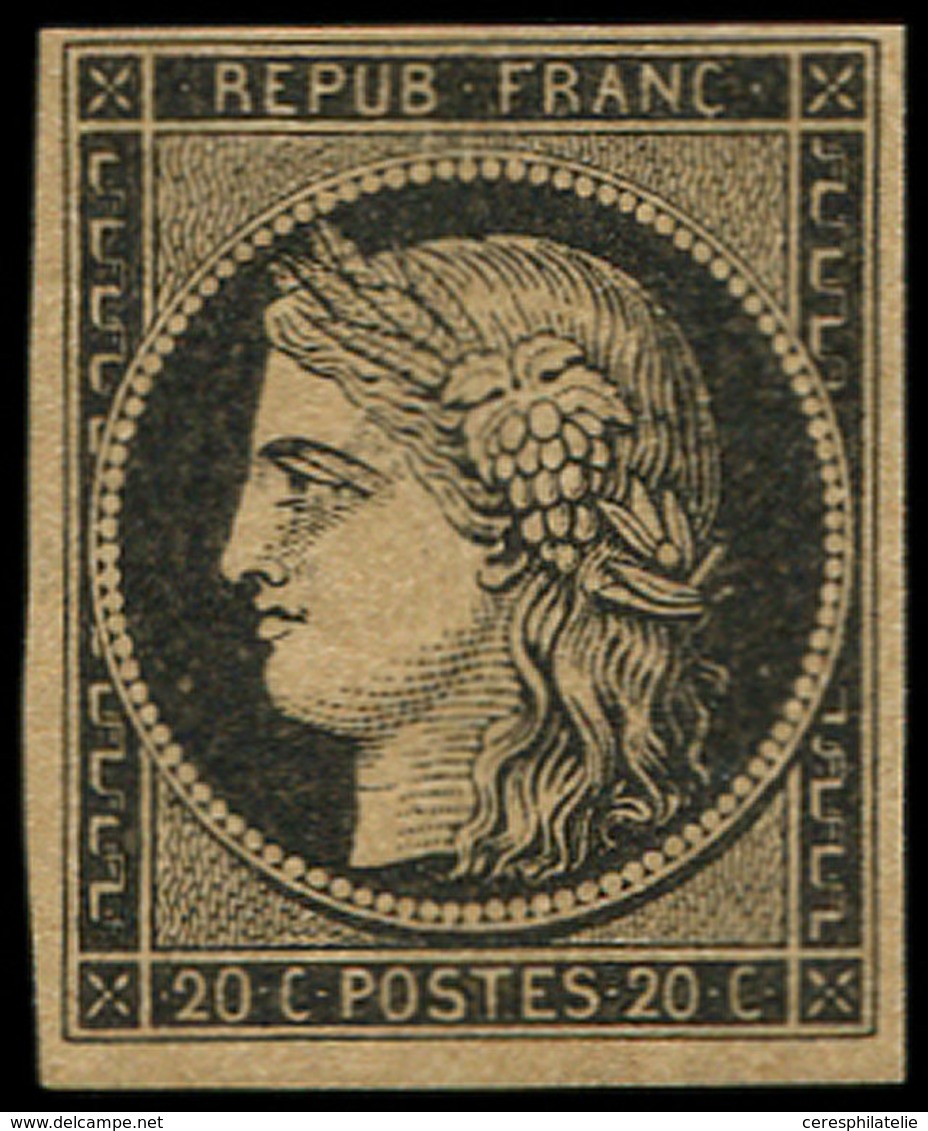 * EMISSION DE 1849 - 3c   20c. Noir S. CHAMOIS FONCE, Jolie Nuance, Très Frais, TB, N° Et Cote Maury - 1849-1850 Ceres