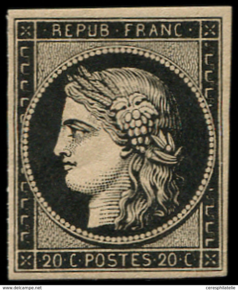 * EMISSION DE 1849 - 3h   20c. Noir INTENSE S. Teinté, Très Frais Et TTB - 1849-1850 Cérès