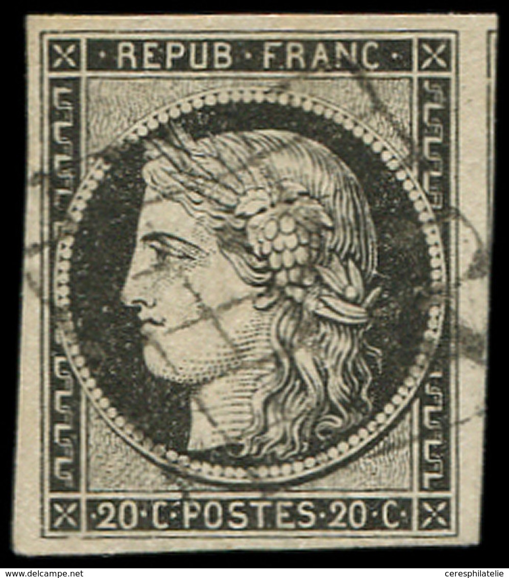 EMISSION DE 1849 - 3a   20c. Noir Sur Blanc, Oblitéré GRILLE, Amorce De Voisin à Droite, TTB - 1849-1850 Cérès