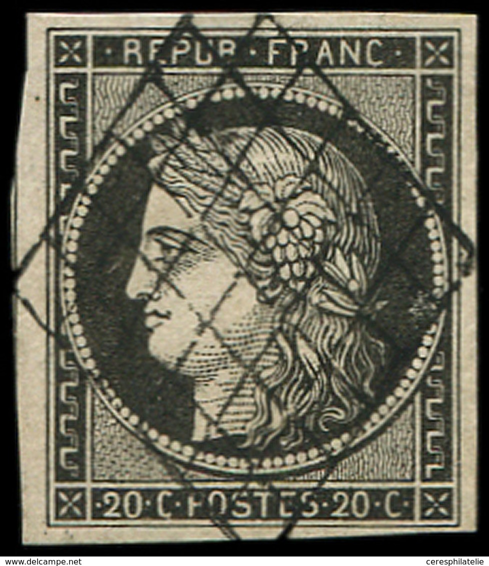 EMISSION DE 1849 - 3c   20c. GRIS NOIR, Obl. GRILLE, TB/TTB. J - 1849-1850 Ceres