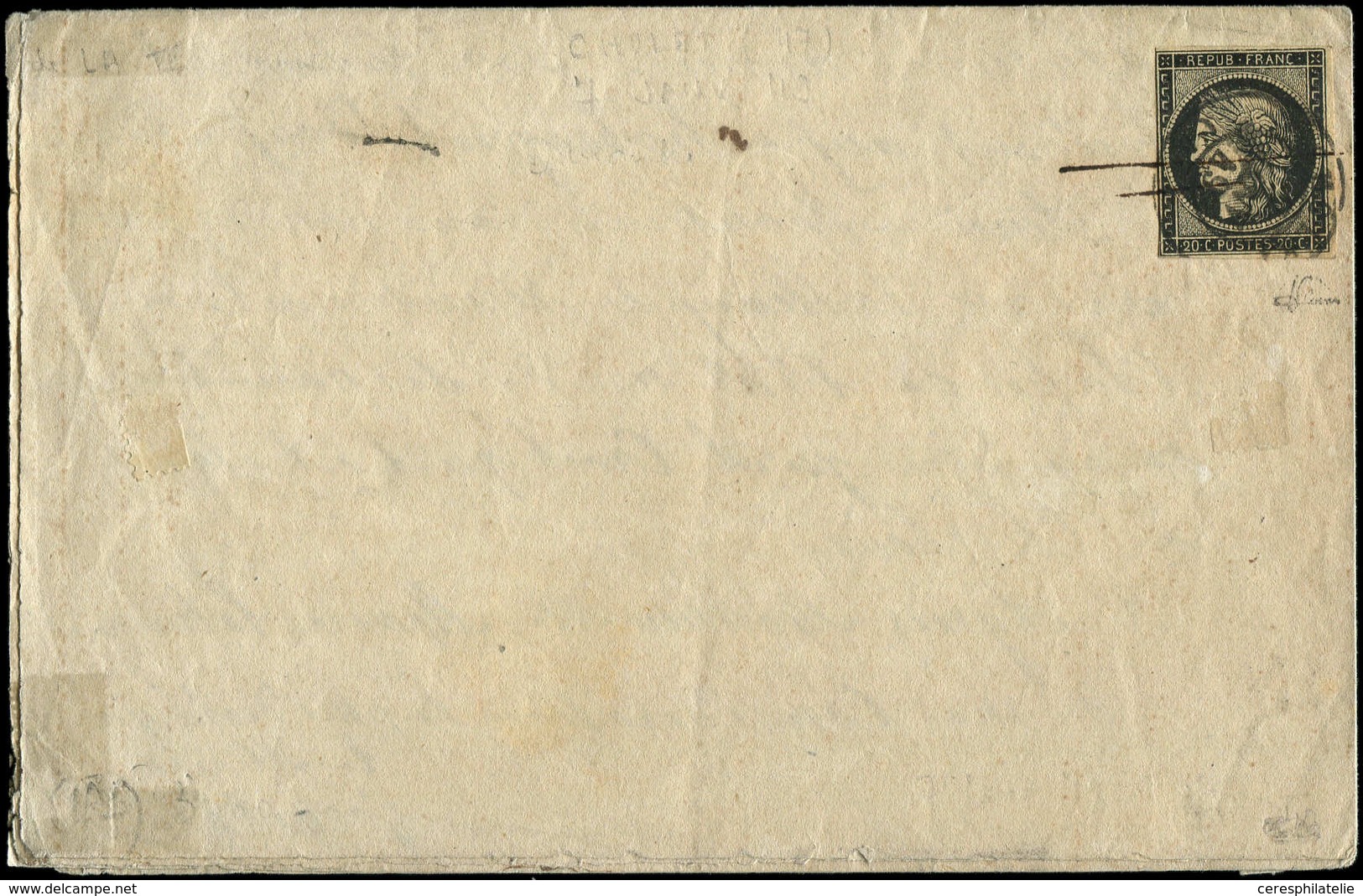 Let EMISSION DE 1849 - 3    20c. Noir Sur Jaune, Obl. Plume Et Càd T15 CHOLET 7 JANV 49 S. LAC Sans Adresse, TB. J - 1849-1850 Ceres