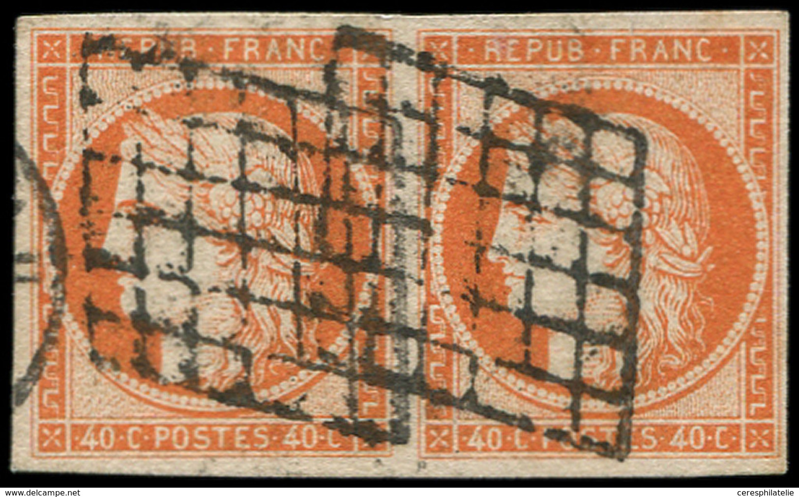 EMISSION DE 1849 - 5    40c. Orange, PAIRE Obl. GRILLE, TB. J - 1849-1850 Ceres