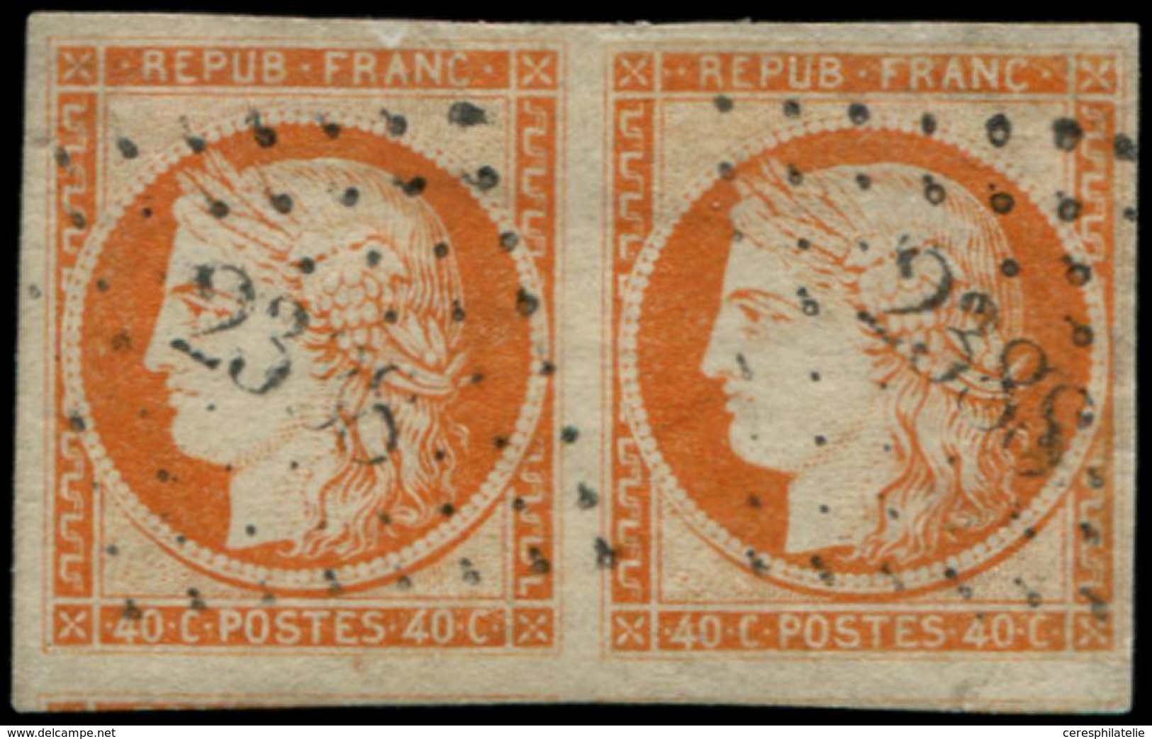 EMISSION DE 1849 - 5    40c. Orange, PAIRE (inf. Pt Clair En Marge D'un T.) Obl. PC 2388, Aspect TTB - 1849-1850 Cérès