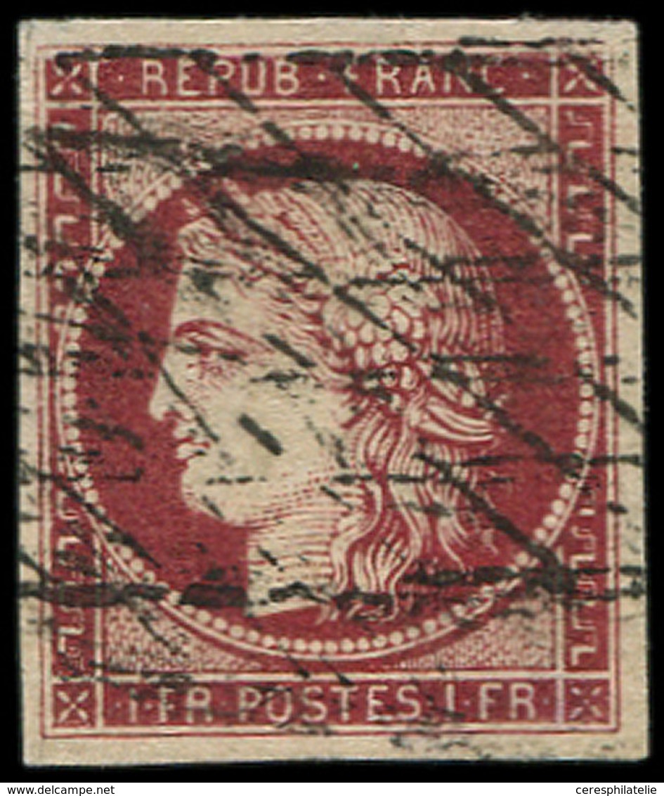 EMISSION DE 1849 - 6b    1f. Carmin TRES FONCE, Superbe Nuance, Obl. GRILLE SANS FIN, TTB - 1849-1850 Ceres