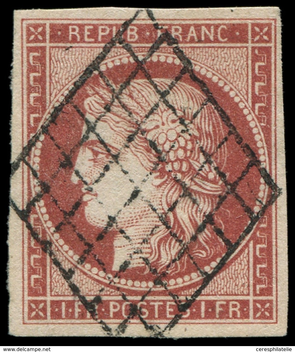 EMISSION DE 1849 - 6A    1f. ROUGE-BRUN, Obl. GRILLE, Superbe. C - 1849-1850 Ceres