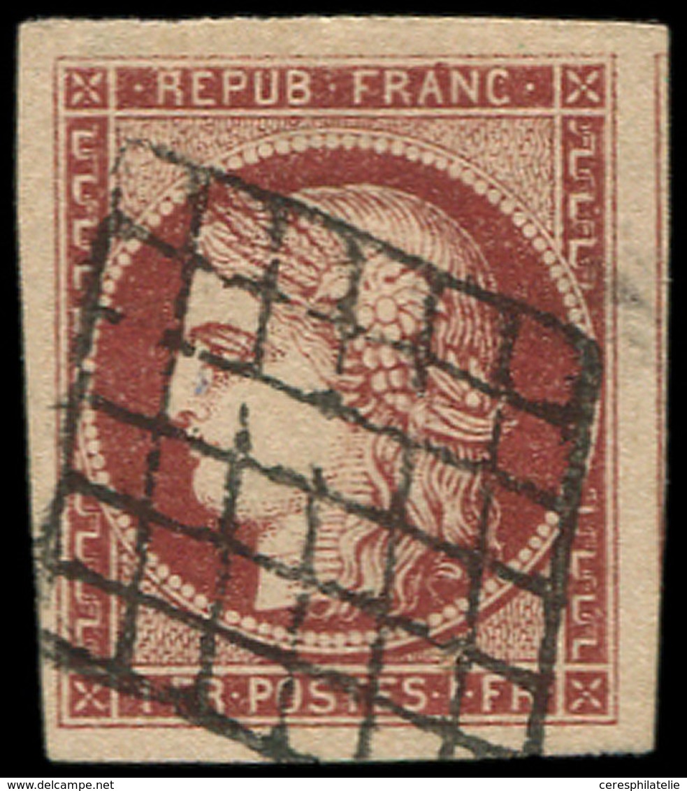 EMISSION DE 1849 - 6B    1f. Carmin-brun, Oblitéré GRILLE, Grandes Marges, Filet De Voisin à Droite, TTB/Superbe. C - 1849-1850 Ceres