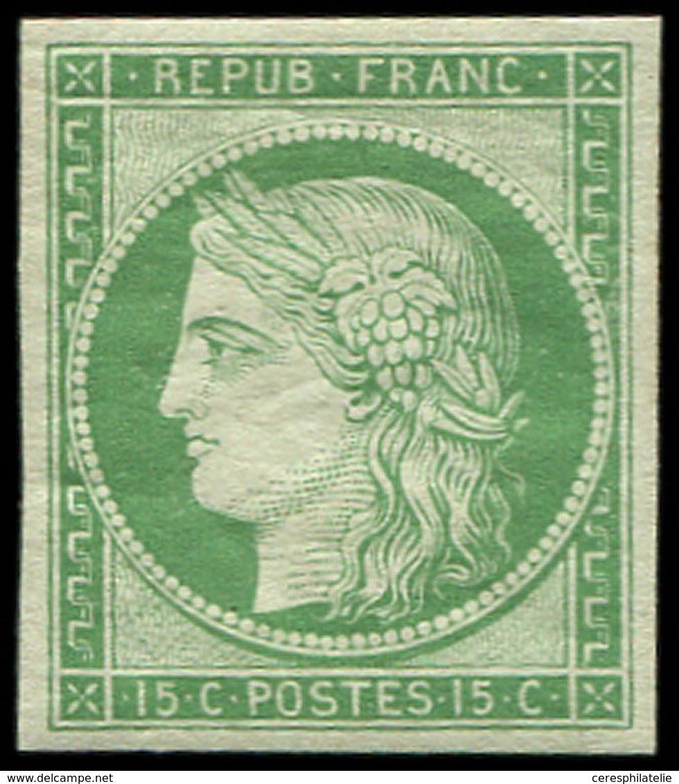 ** EMISSION DE 1849 - R2e  15c. Vert Clair, REIMPRESSION, Frais Et TTB - 1849-1850 Cérès