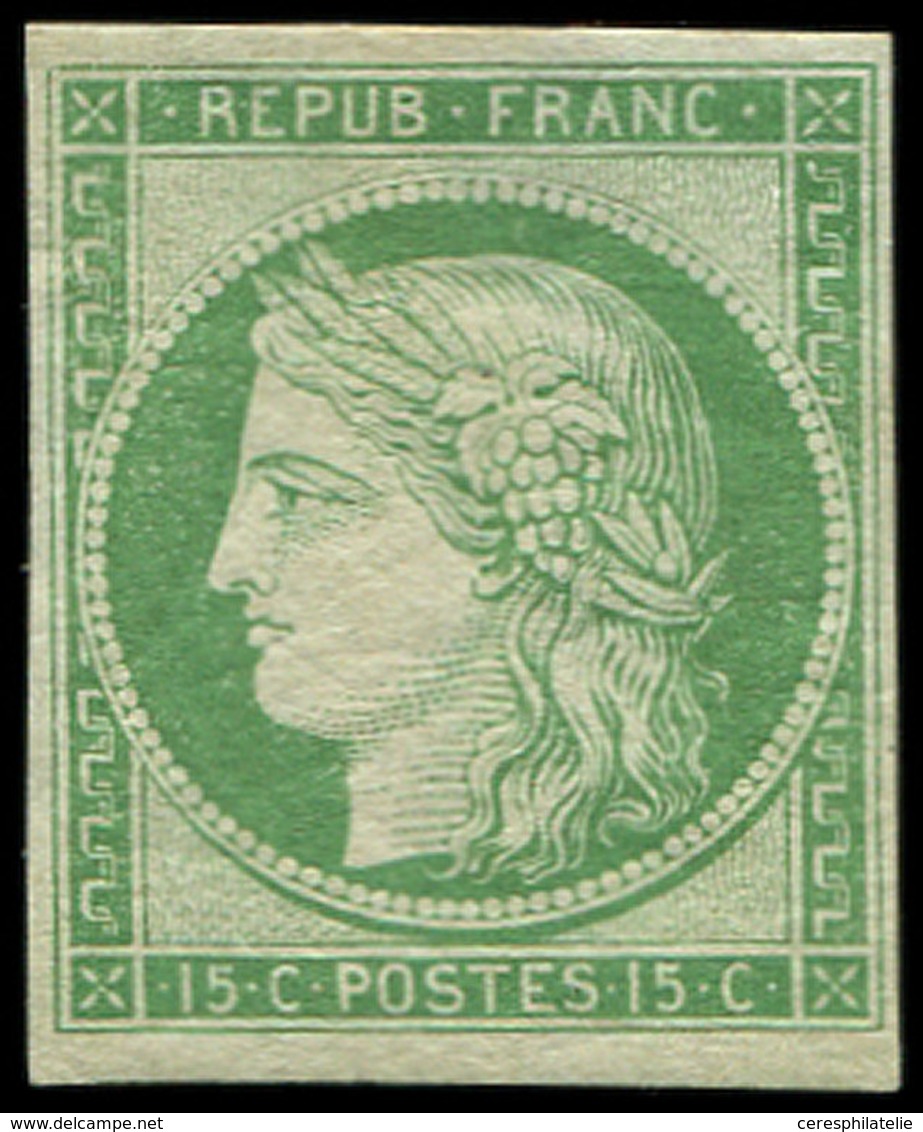 EMISSION DE 1849 - R2e  15c. Vert Clair, REIMPRESSION, Pelurage, Aspect TB - 1849-1850 Ceres