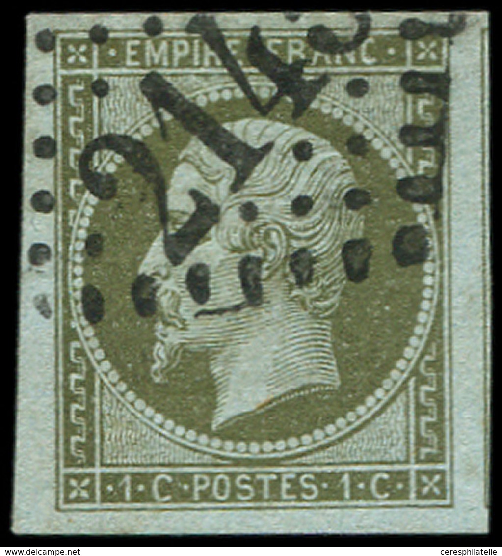 EMPIRE NON DENTELE - 11    1c. Olive, Oblitéré GC 2145, Grandes Marges, Filet De Voisin à Droite, TTB/Superbe - 1853-1860 Napoleone III