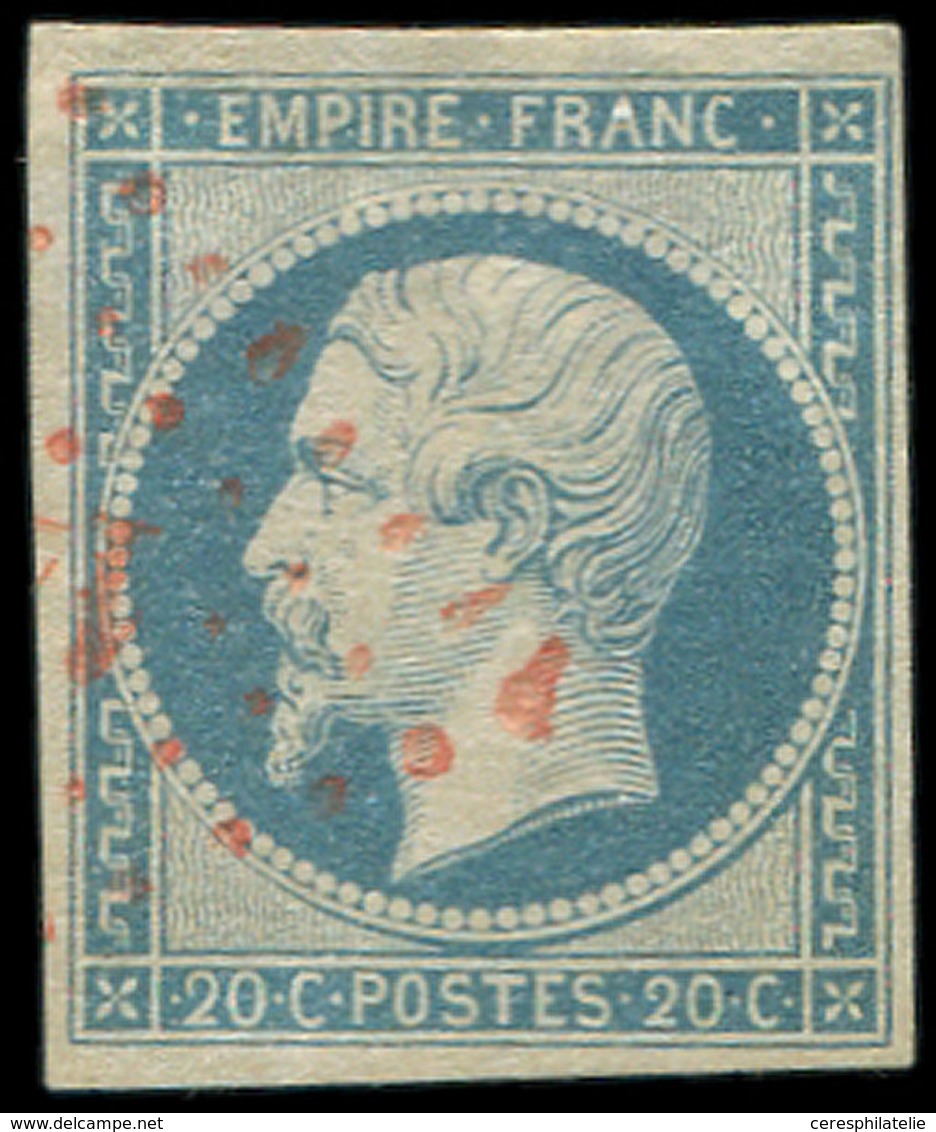 EMPIRE NON DENTELE - 14Af 20c. Bleu Laiteux, T I, Obl. PC ROUGE, TB. C - 1853-1860 Napoleone III