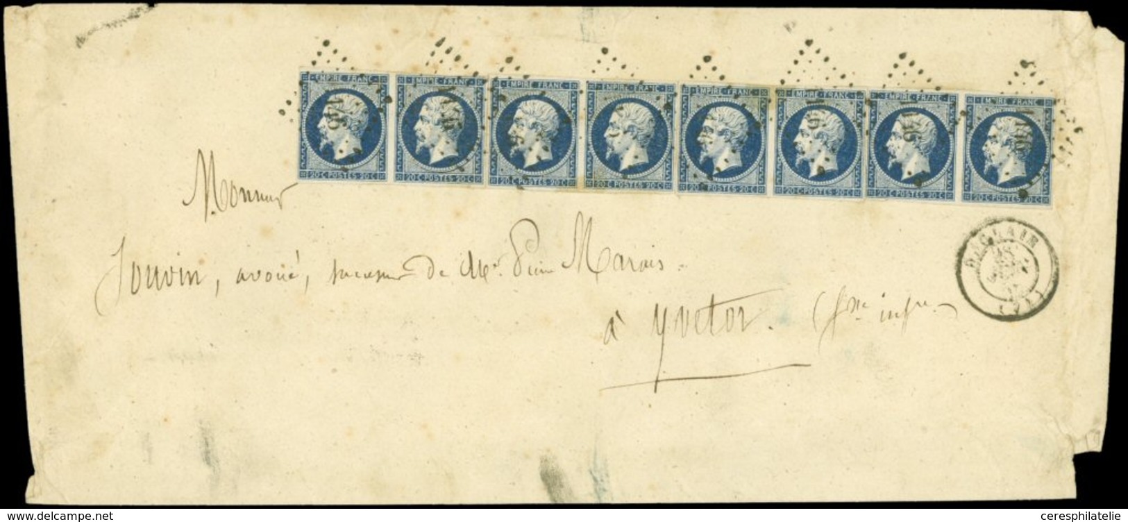 Let EMPIRE NON DENTELE - 14Aa 20c. Bleu Foncé, 4 PAIRES Obl. PC 1146 S. Env., Càd T15 DUCLAIR 28/6/56, Le Support A Un P - 1853-1860 Napoléon III.