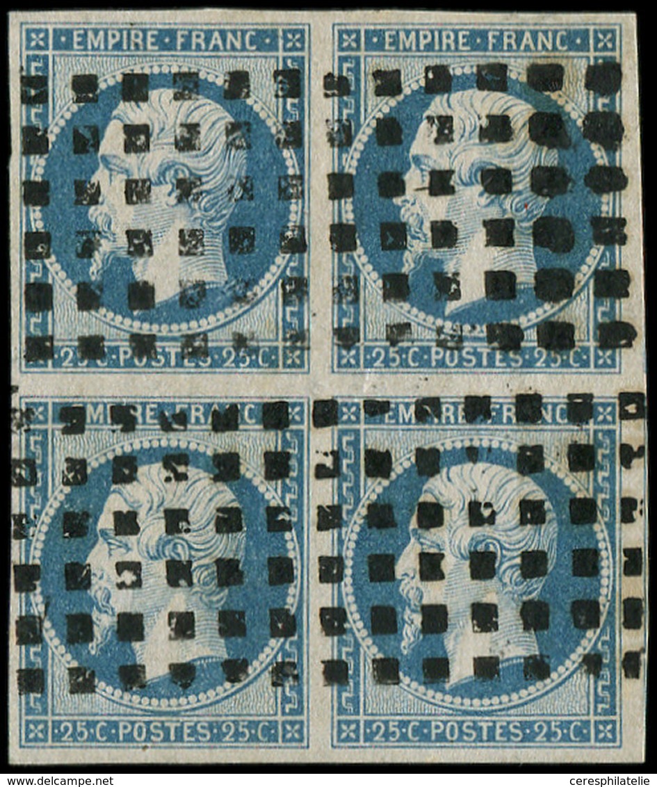 EMPIRE NON DENTELE - 15   25c. Bleu, BLOC De 4 Obl. GROS POINTS, TB - 1853-1860 Napoleone III