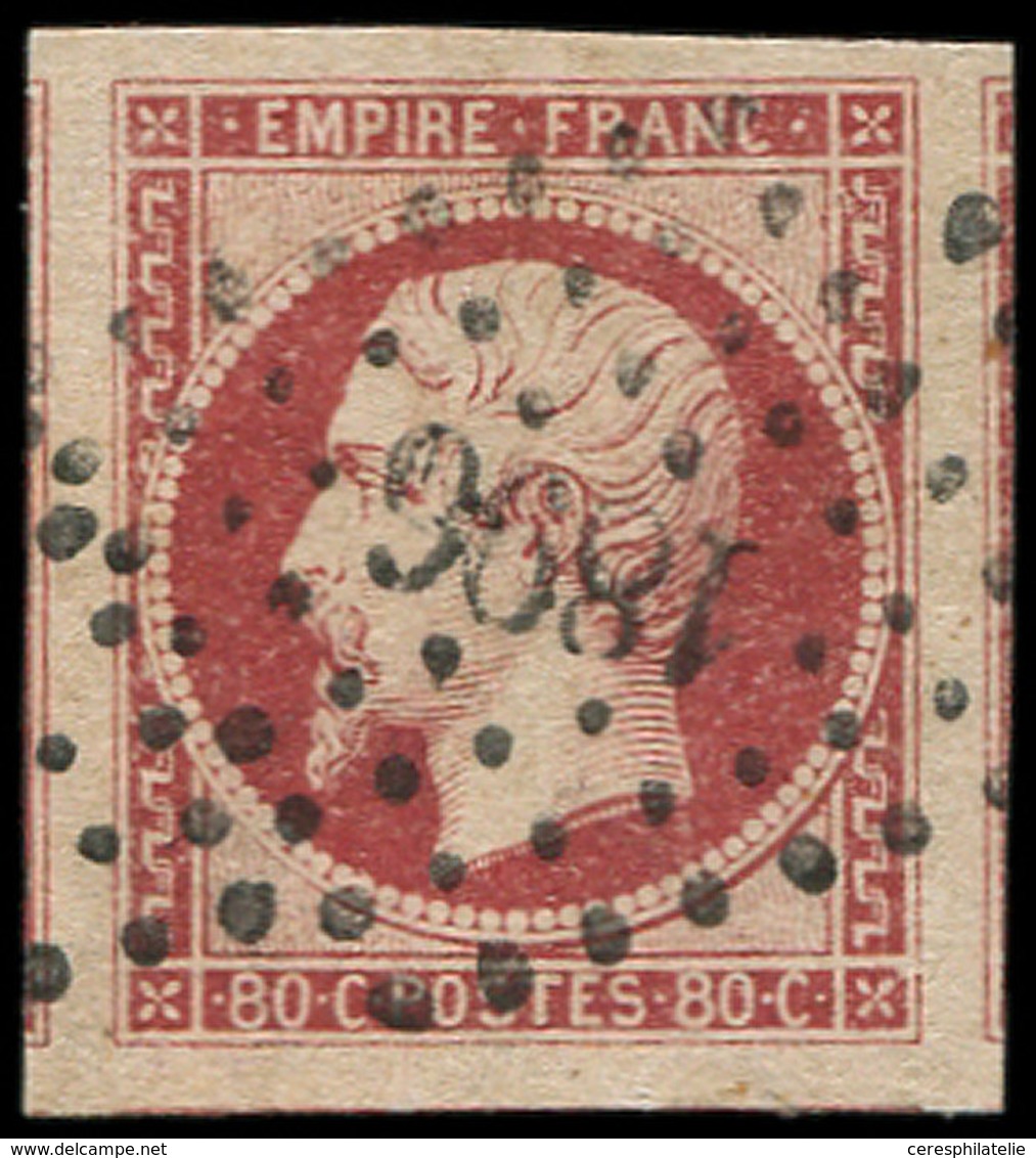 EMPIRE NON DENTELE - 17A  80c. Carmin, Marges énormes, Obl. PC 1896, Superbe - 1853-1860 Napoleon III