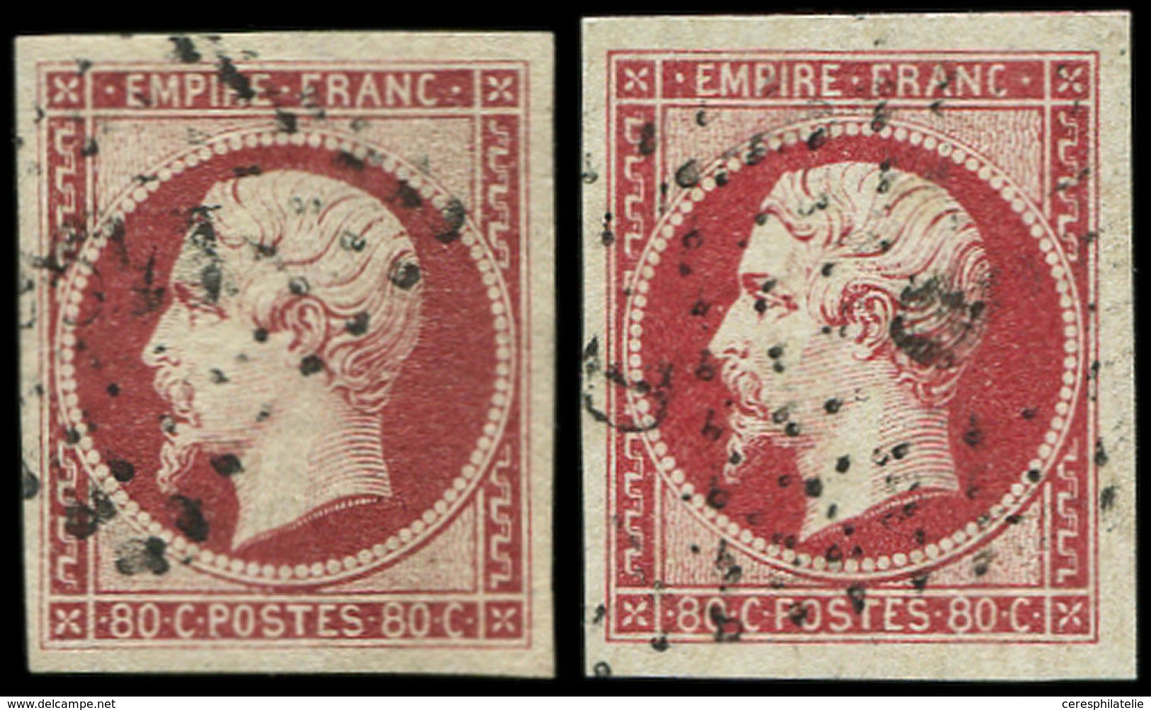 EMPIRE NON DENTELE - 17A Et 17B, 80c. Carmin Et Rose, 2 Ex. Superbes - 1853-1860 Napoléon III.