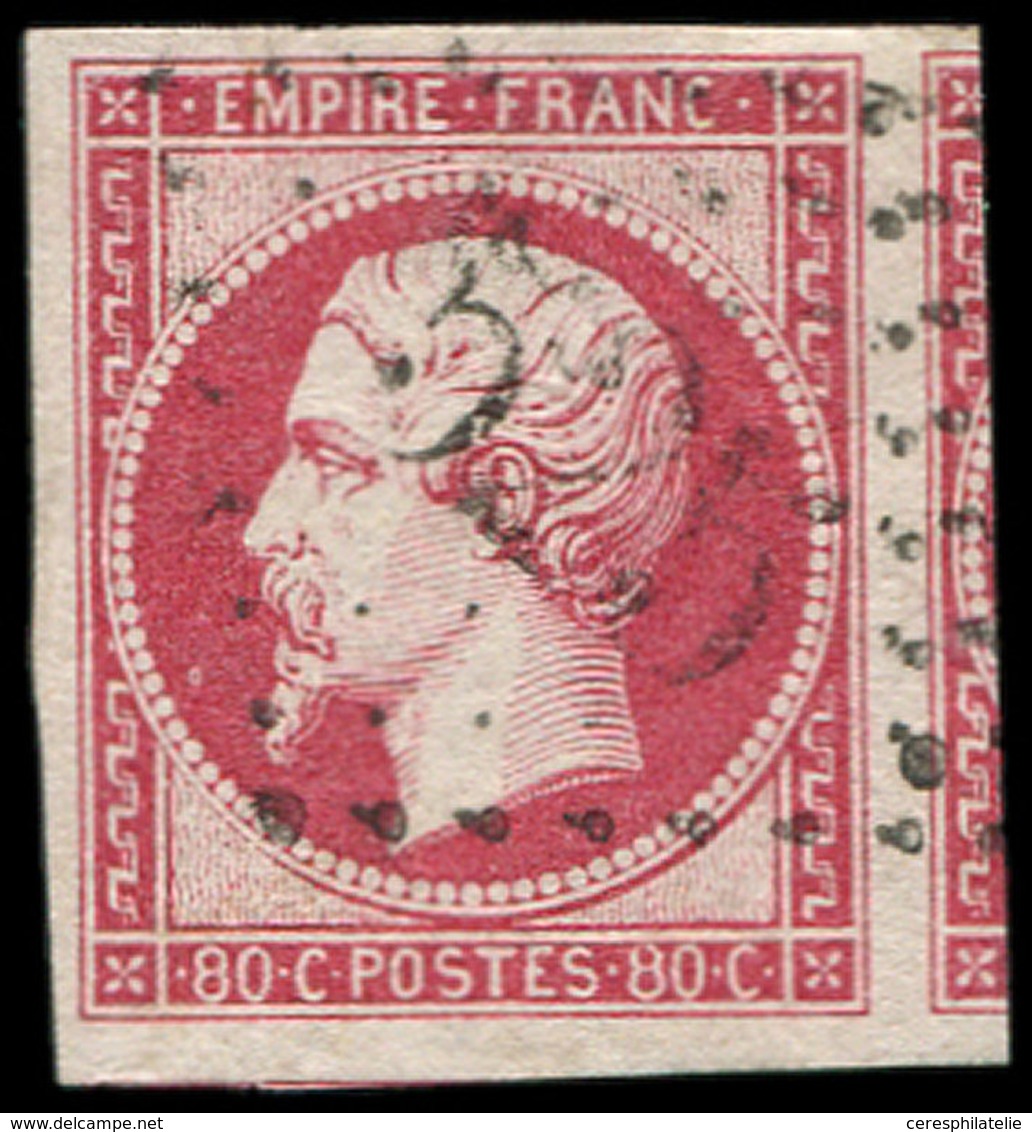 EMPIRE NON DENTELE - 17B  80c. Rose, Obl. GC 525, Voisin à Droite, Superbe - 1853-1860 Napoléon III