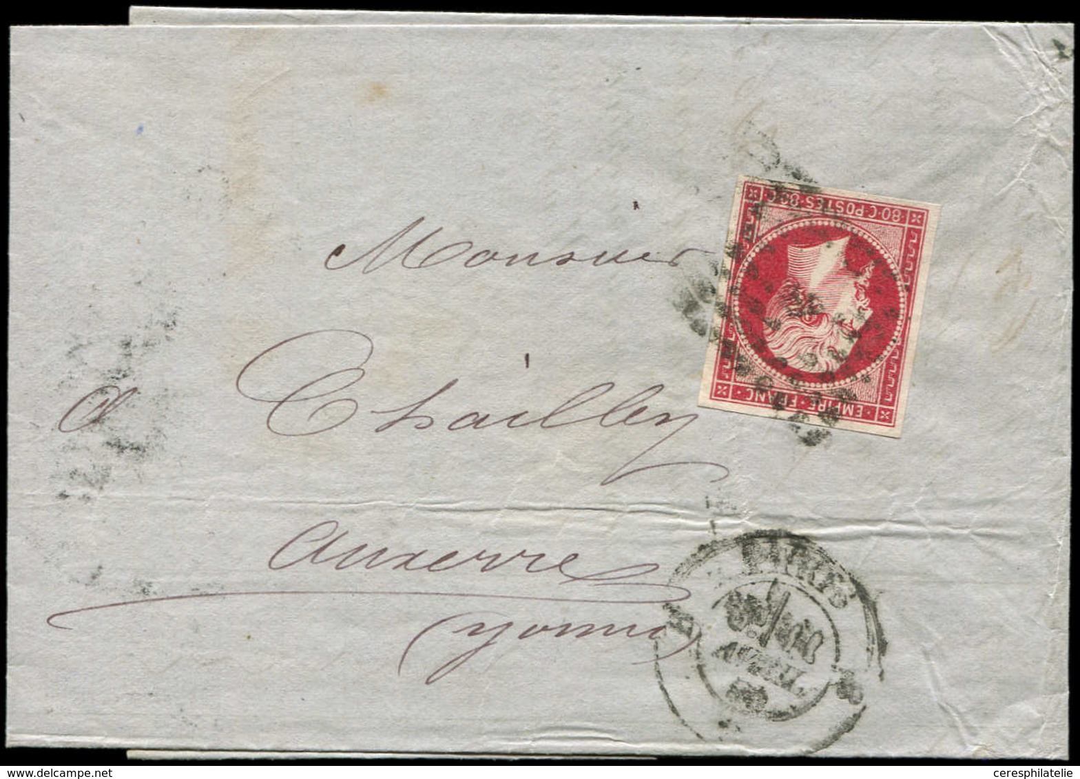 Let EMPIRE NON DENTELE - 17Ba 80c. Rose Vif, Obl. Los. B S. LAC, Càd PARIS 11/4/60, TB - 1853-1860 Napoleon III