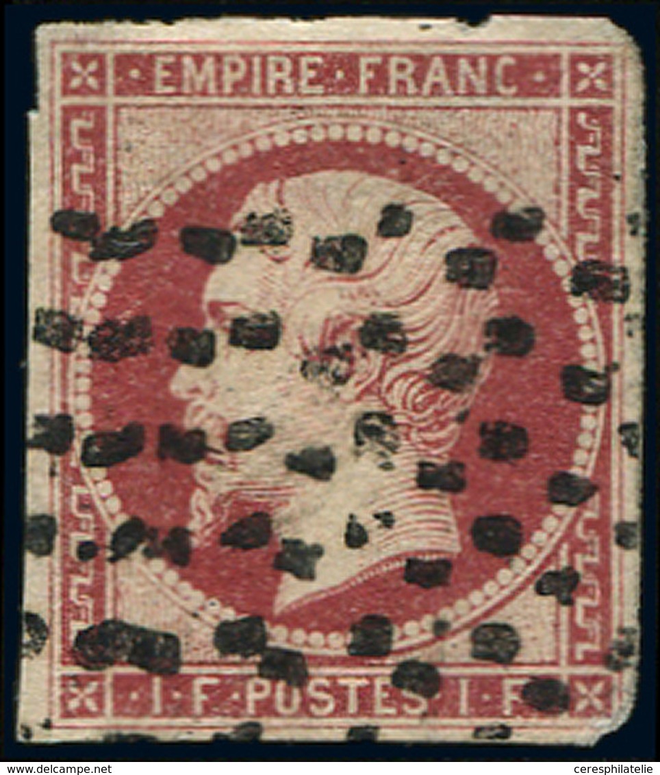 EMPIRE NON DENTELE - 18    1f. Carmin, Obl. GROS POINTS, Défx, B/TB - 1853-1860 Napoleon III