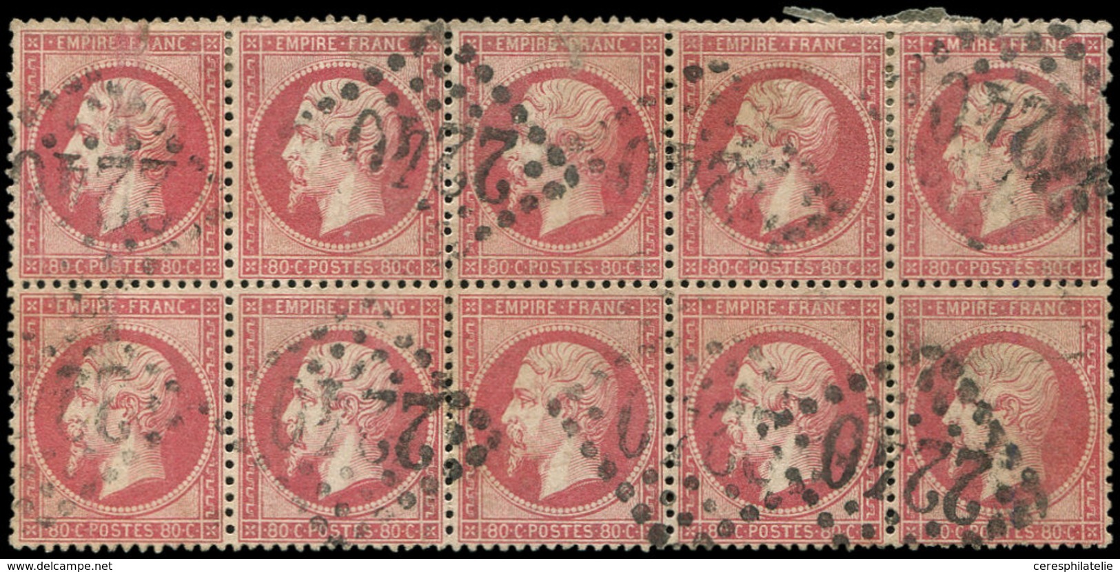 EMPIRE DENTELE - 24   80c. Rose, BLOC De 10 Obl. GC 2240, 4 Ex. Défx, Sinon TB - 1862 Napoleon III