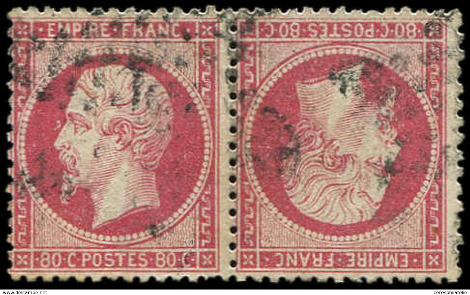 EMPIRE DENTELE - T24b 80c. Rose, TETE BECHE Obl., 2-3 Dent. Un Peu Justes Sinon TB. C - 1862 Napoleon III