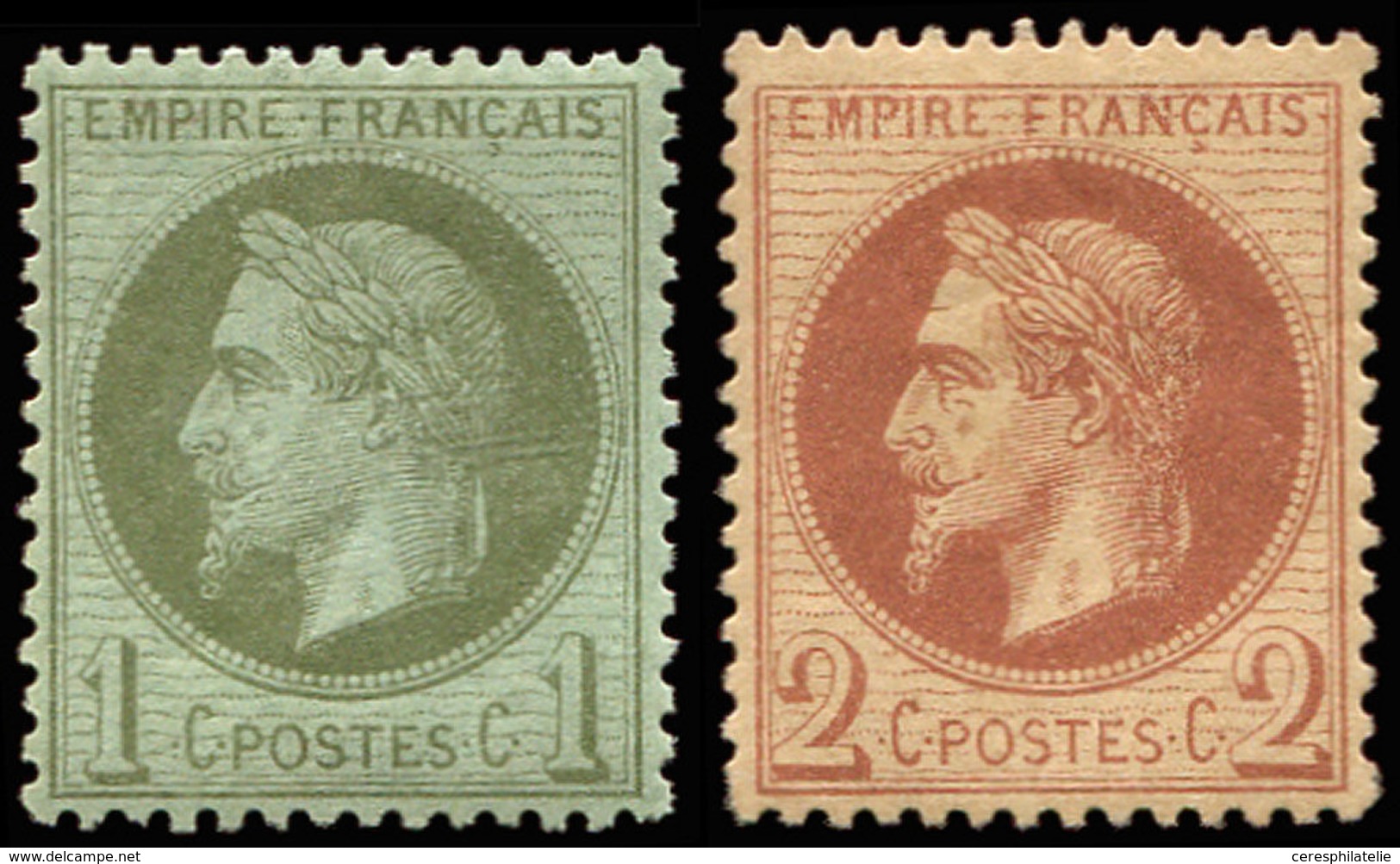 ** EMPIRE LAURE - 25 Et 26A, 1c. Bronze Et 2c. Rouge-brun T I, Bon Centrage, TB/TTB - 1863-1870 Napoléon III Lauré