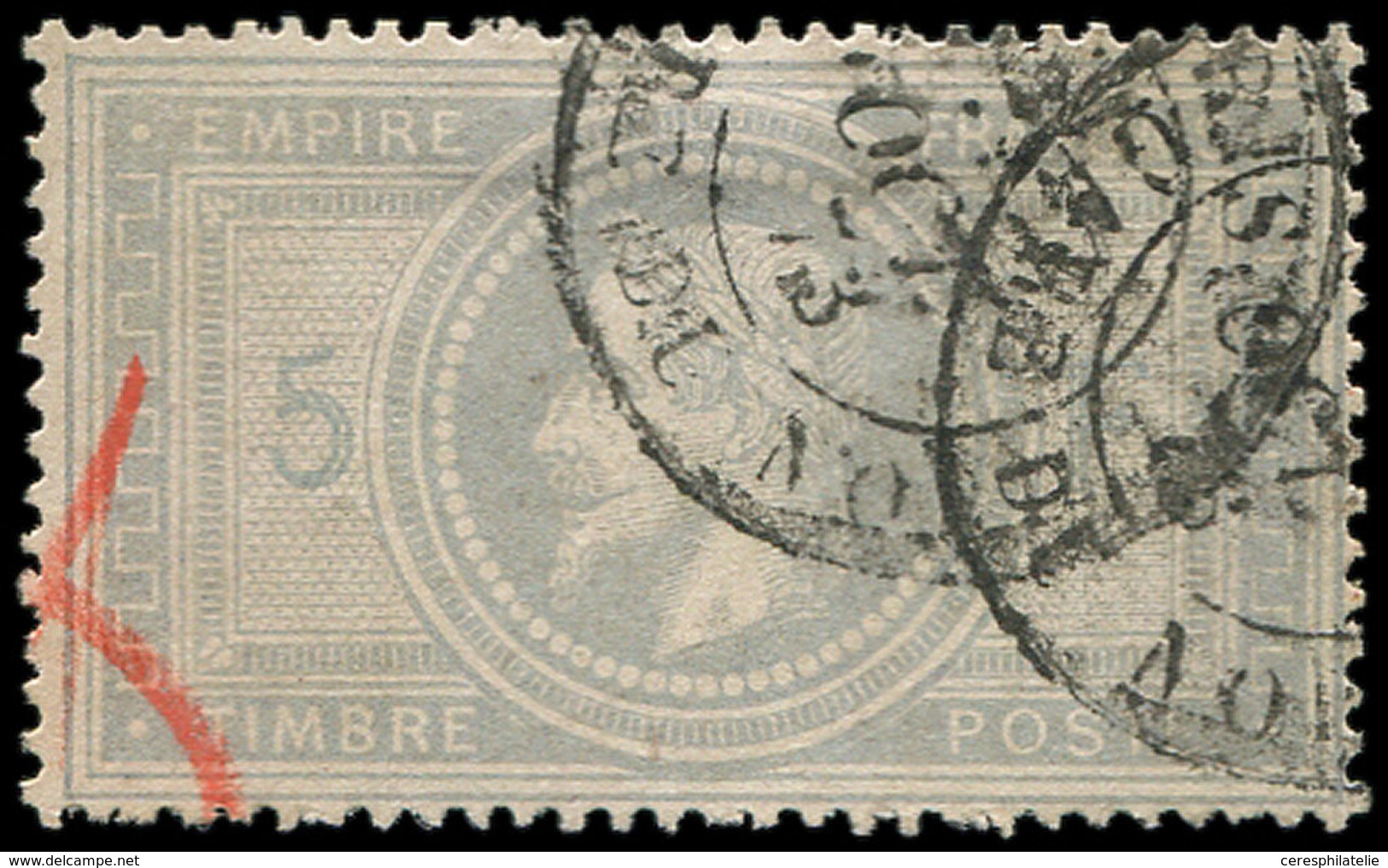 EMPIRE LAURE - 33    5f. Violet-gris, Obl. Càd GARE DU NORD 7/10/73, TB - 1863-1870 Napoléon III Lauré