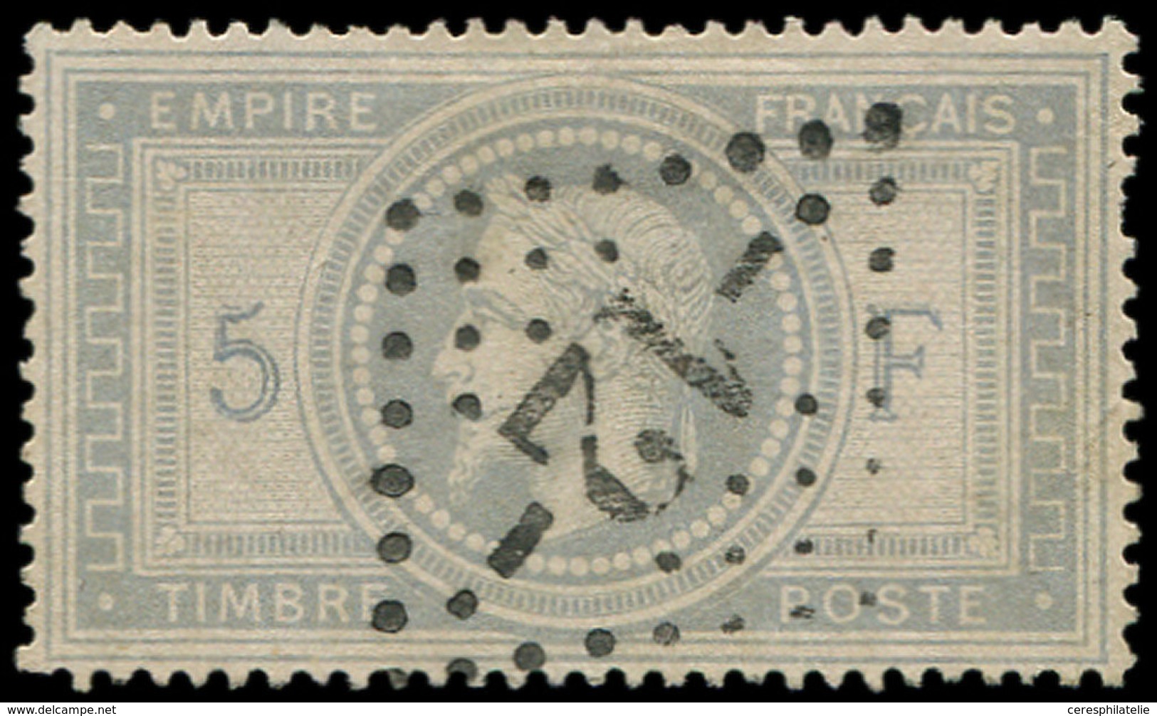 EMPIRE LAURE - 33    5f. Violet-gris, Obl. GC Refait 12, Une Dent Courte Sinon TB - 1863-1870 Napoléon III Lauré