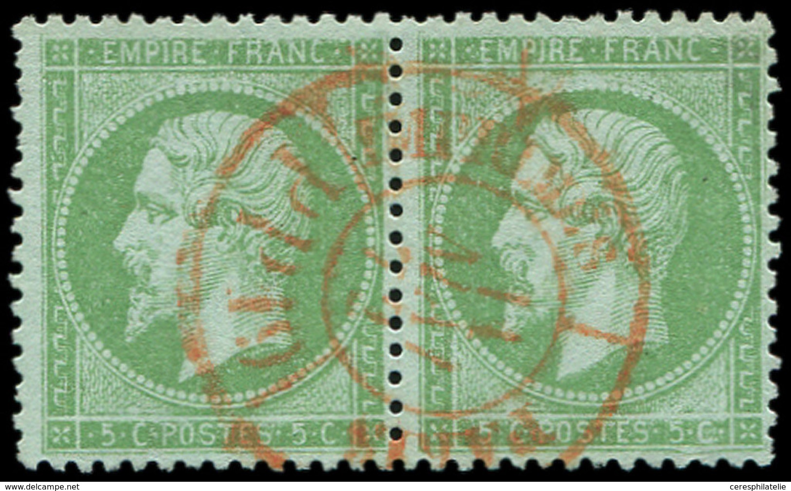 EMPIRE LAURE - 35    5c. Vert Pâle Sur Bleu, PAIRE Obl. Càd ROUGE Des IMPRIMES PP 11/5/72, TTB. J - 1863-1870 Napoléon III Lauré