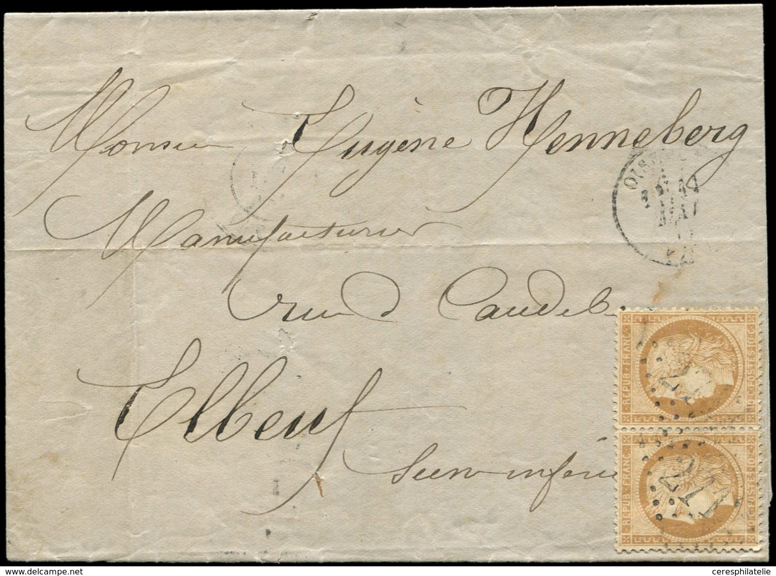 Let SIEGE DE PARIS - 36   10c. Bistre-jaune, PAIRE Obl. GC 271 S. LAC, Càd T16 OISEMONT 11/5/71, TB - 1870 Siège De Paris