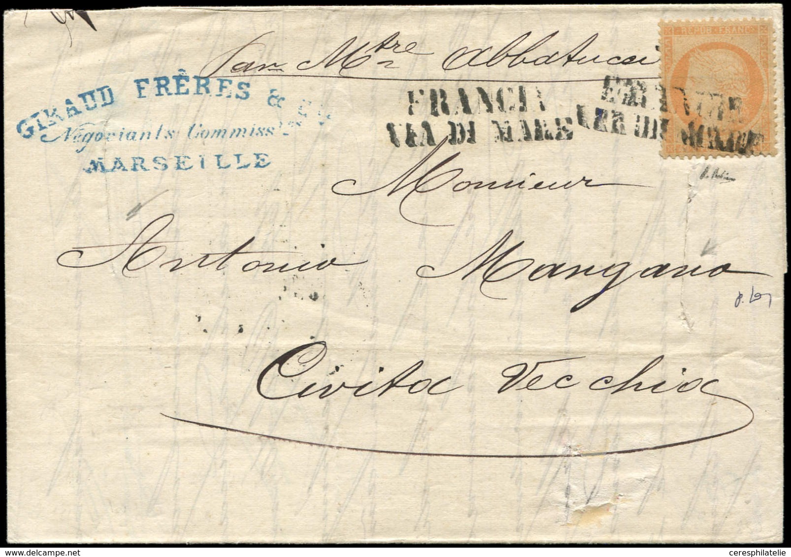Let SIEGE DE PARIS - 38   40c. Orange, Obl. Griffe Noire FRANCIA/VIA DI MARE S. LAC Avec Fentes De Purification De Marse - 1870 Siège De Paris