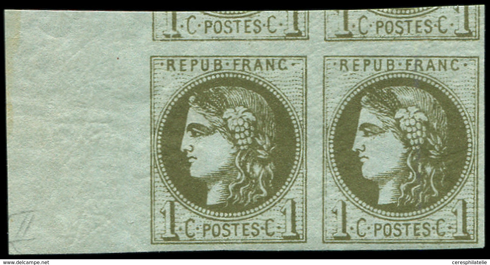 ** EMISSION DE BORDEAUX - 39A   1c. Olive, R I, PAIRE Bdf, TTB - 1870 Ausgabe Bordeaux