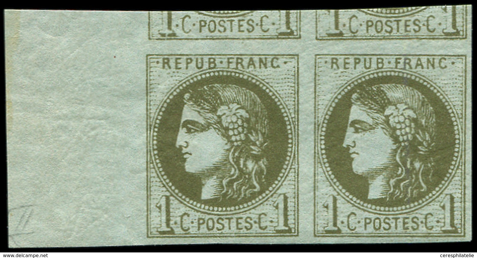 ** EMISSION DE BORDEAUX - 39A   1c. Olive, R I, PAIRE Bdf, TTB - 1870 Emission De Bordeaux