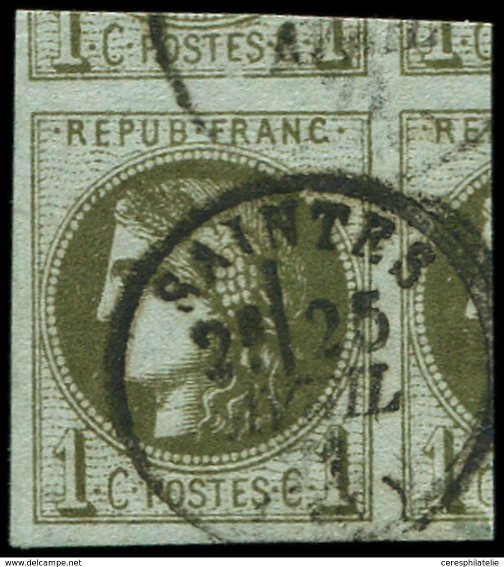 EMISSION DE BORDEAUX - 39C   1c. Olive, R III, 3 Grands VOISINS, Obl. Càd T16 SAINTES, Superbe - 1870 Ausgabe Bordeaux