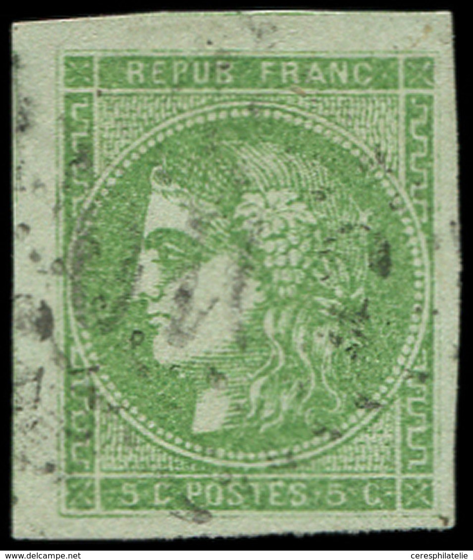 EMISSION DE BORDEAUX - 42B   5c. Vert-jaune, R II, Grandes Marges, Filet De Voisin à Gauche, Obl. GC, TB/TTB - 1870 Emissione Di Bordeaux