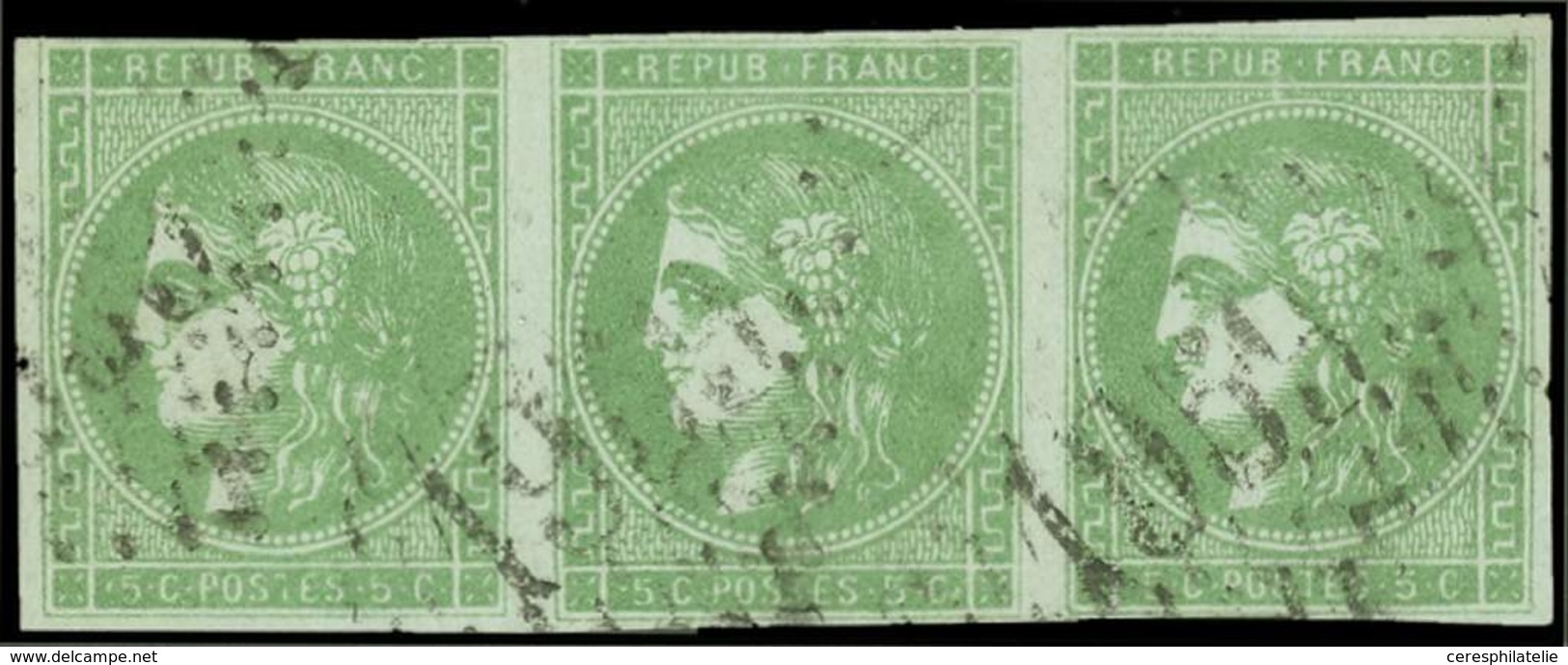 EMISSION DE BORDEAUX - 42B   5c. Vert, R II, 3ème état, BANDE De 3 Oblitérée GC 1958, B/TB - 1870 Emissione Di Bordeaux